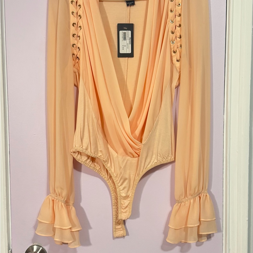 Marciano Peach Jumpsuit with Ruffle Sleeves